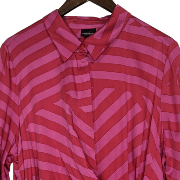 Ulla Popken Pink Mixed Strip Long Sleeve Midi Dress Work Office Funky Art 16 18 - Picture 7 of 15